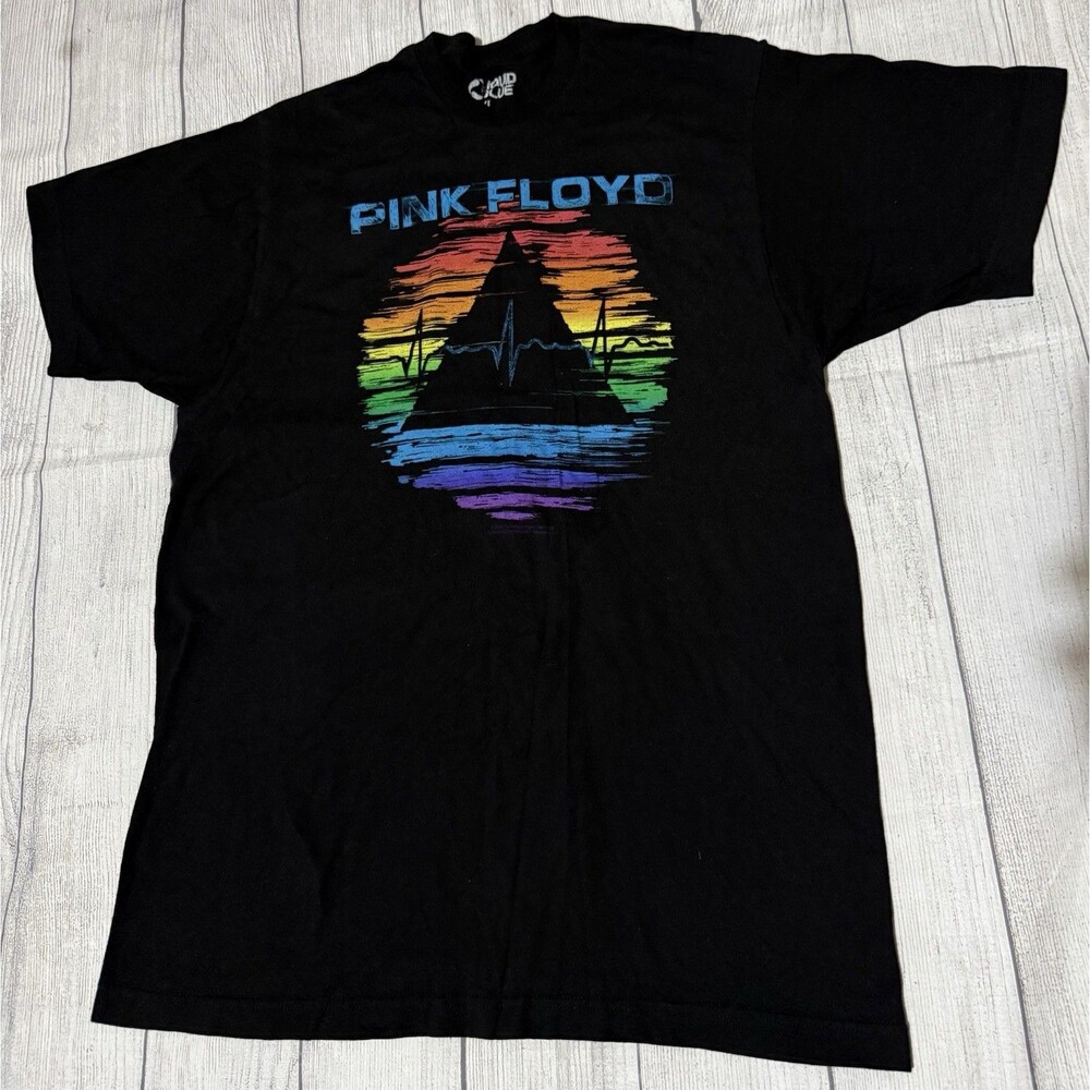 Liquid Blue Pink Floyd Graphic T Shirt Racing Around The Pyramid Rainbow Size XL